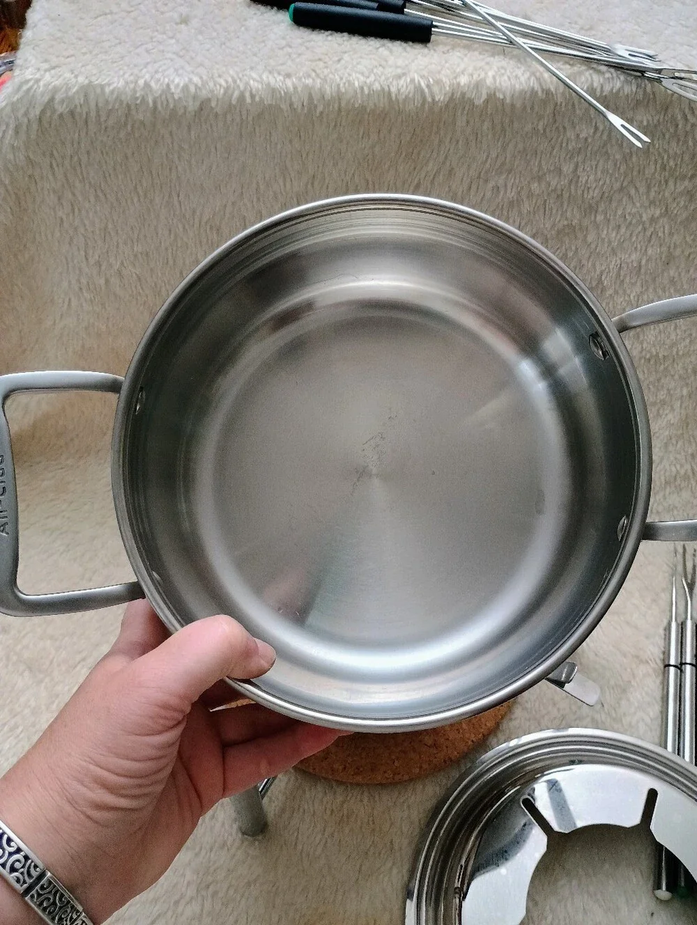 All-Clad Stainless Steel Fondue Set with Ceramic Insert & Forks